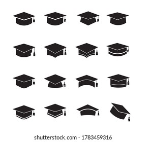 Icono de sombrero de graduación sobre fondo blanco.