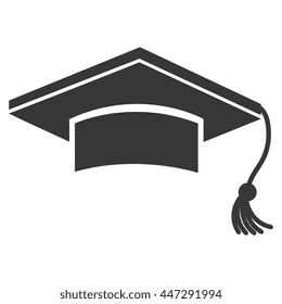 Black graduation hat isolated on white background, vector illustration.