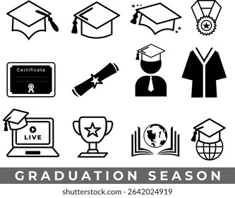 black graduation icon set abstract outline
