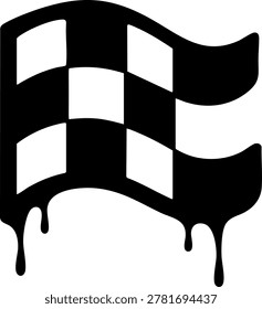 Black graffiti checkered flag icon with dripping paint in simple street art style.