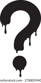Black graffiti question mark icon with dripping paint in simple street art style.