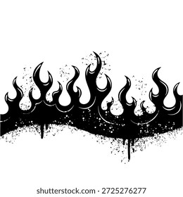 Llamas de fuego de pintura en aerosol de graffiti negro con efecto salpicadura y goteo