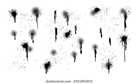 Black graffiti spray set paint pattern. Spray paint abstract lines drips texture. Isolated on white background for banner decoration, street art. modern elements graphic. vector illustration 