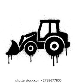 Black Graffiti Stencil of a Backhoe Loader with Spray Drip Effect