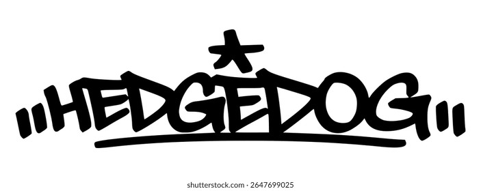 Black graffiti tag of “Hedgehog” with bold, spiky hand lettering. Urban and quirky animal art perfect for creative designs and digital illustrations.