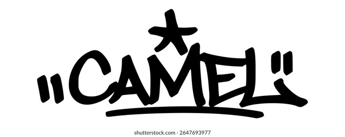Black graffiti tag of “Camel” in bold urban style. Hand-drawn look with street art feel, perfect for desert-themed projects, merch, and digital assets.
