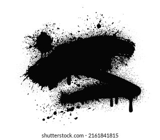 Black graffity spray. Several large streaks and ink blots, splashes and liquid. Street style and creativity and art. Organic patterns and geometric shapes, symbol. Cartoon flat vector illustration