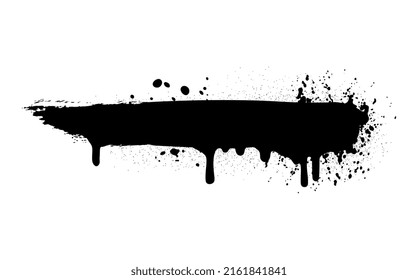 Black graffity spray. Strip with smudges, ink liquid with drops. Street art and creativity, casual drawing style. Interface elements for website, online shop. Cartoon flat vector illustration