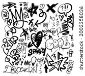 black graffity urban elements in vector isolated on white background. Tags, spray, graffity, signs. 
