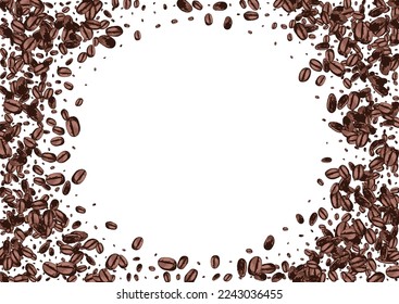 Black Grain Abstract Vector White Background. Sketch Seed Frame. Brown Roasted Pile Cover. Realistic EspressoCoffee Backdrop.