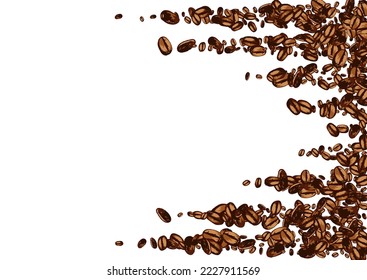 Black Grain Organic Vector White Background. Realistic Arabic Poster. Dark Graphic Pile Banner. Drawn Robusta Frame.