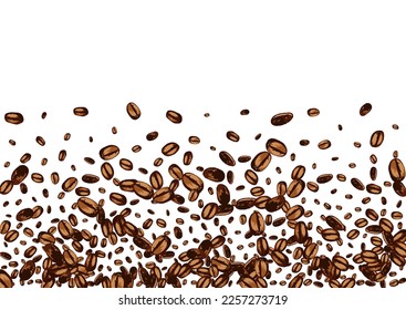 Black Grain Realistic Vector White Background. Organic EspressoCoffee Frame. Dark Roasted Seed Design. Drawn Pile Illustration.