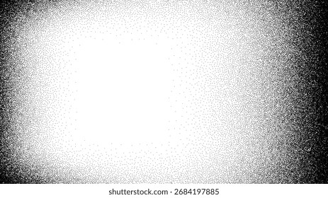 Black grain texture background with stipple effect. Grunge dot pattern for design. Abstract overlay for graphic.