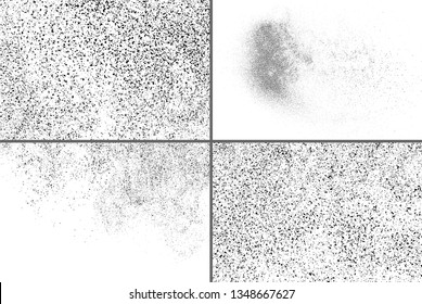 Black Grainy Texture Isolated On White Background. Dust Overlay. Dark Noise Granules. Digitally Generated Image. Set Vector Design Elements, Illustration, Eps 10.