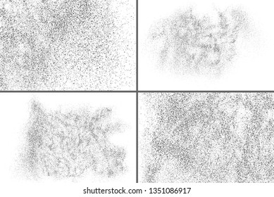 Black Grainy Texture Isolated On White Background. Dust Overlay. Dark Noise Granules. Digitally Generated Image. Set Vector Design Elements, Illustration, Eps 10.