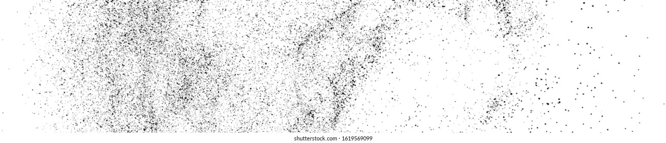 Black Grainy Texture Isolated On White. Panoramic Background. Dust Overlay. Dark Noise Granules. Wide Horizontal Long Banner For Site. Vector Illustration, EPS 10.