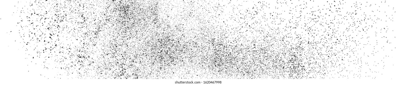Black Grainy Texture Isolated On White. Panoramic Background. Dust Overlay. Dark Noise Granules. Wide Horizontal Long Banner For Site. Vector Illustration, EPS 10.