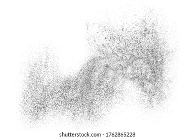Black grainy texture isolated on white background. Dust overlay. Dark noise granules. Digitally generated image. Vector design elements. Illustration, Eps 10.