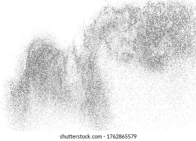 La textura granulada negra aislada sobre fondo blanco. Superposición de polvo. Granulado de ruido oscuro. Imagen generada digitalmente. Elementos de diseño de vectores. Ilustración, Eps 10.