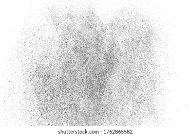 Black grainy texture isolated on white background. Dust overlay. Dark noise granules. Digitally generated image. Vector design elements. Illustration, Eps 10.