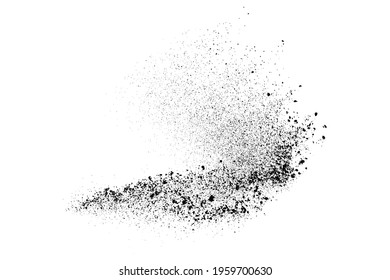 Black grainy texture isolated on white background. Dust overlay. Dark noise granules. Digitally generated image. Vector design elements. Illustration, Eps 10.