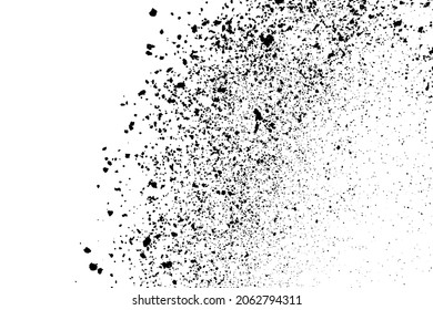 Black grainy texture isolated on white background. Dust overlay. Dark noise granules. Digitally generated image. Vector design elements. Illustration, Eps 10.
