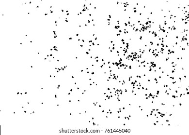 Black grainy textured and isolated on white background glitter and sprinkles. Distress overlay of sugar and salt. Grunge design elements. Vector.