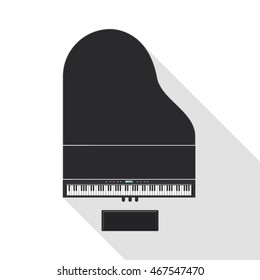 Black grand piano with chair and long shadow vector