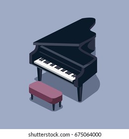 Black Grand Piano Isometric Style Colorful Vector Illustration.