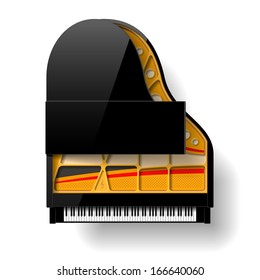 Black grand piano with open top. Vector.