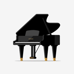 Black Grand Piano. Vector Illustration In Flat Style. Object For Musical Concepts And Different Presentations.
