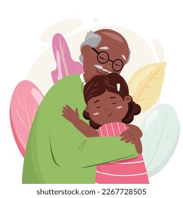 Black grandfather with his granddaughter. Family concept illustration.