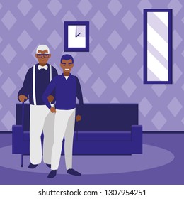 black grandfather with son characters