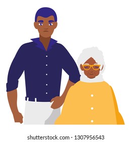 black grandmother with son characters