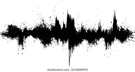 Schwarze Grange-Textur. Vektorklangwellen schwarz grange Textur Illustration Design. Abstrakte Klangwelle, schwarze Tintenspritzer auf weißem Hintergrund.	