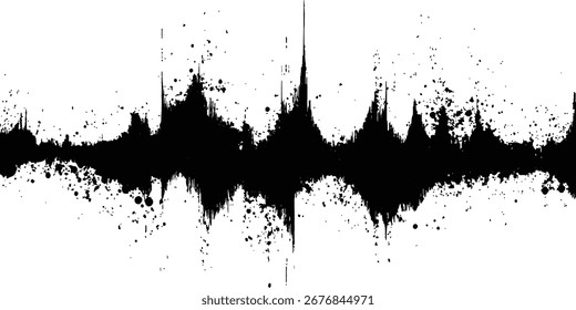 Black grange texture. Vector sound waves black grange texture illustration design. Abstract sound wave, black ink splatter on white background.	