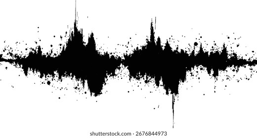 Textura negra de color naranja. Diseño de ilustración de textura de grano negro de ondas de sonido de Vector. Onda de sonido Abstractas, salpicadura de tinta negra sobre fondo blanco.	