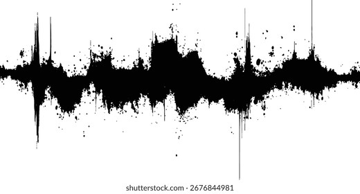 Textura negra de color naranja. Diseño de ilustración de textura de grano negro de ondas de sonido de Vector. Onda de sonido Abstractas, salpicadura de tinta negra sobre fondo blanco.	