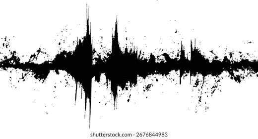 Schwarze Grange-Textur. Vektorklangwellen schwarz grange Textur Illustration Design. Abstrakte Klangwelle, schwarze Tintenspritzer auf weißem Hintergrund.	