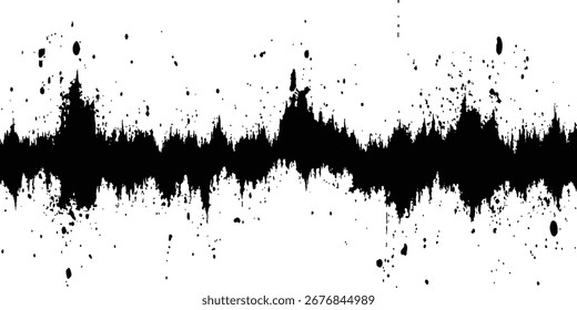 Textura negra de color naranja. Diseño de ilustración de textura de grano negro de ondas de sonido de Vector. Onda de sonido Abstractas, salpicadura de tinta negra sobre fondo blanco.	