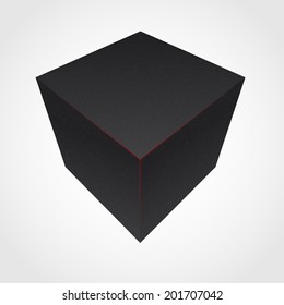 Black granite cube with red lines isolated on white