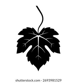 Icono de silueta de hoja de uva negra Emblema de planta de viñedo botánico para Naturaleza de vino Diseños orgánicos Ilustración vectorial de símbolo de viticultura