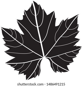 Black Grape Wine Leaf on White Background -  Illustration Isolated Icon
