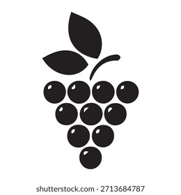 Ilustración vectorial de uvas negras con racimo y hojas
