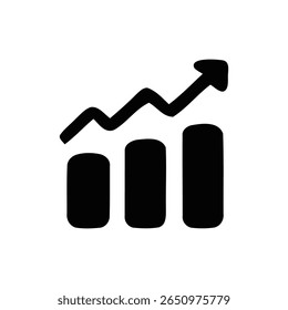 A black graph with a arrow pointing up