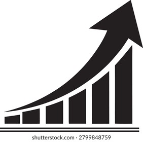 Black graph chart showing upward trend with arrow indicating business growth and success.