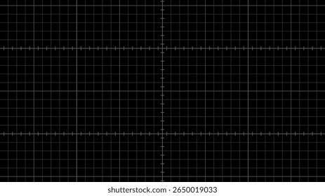 Papel gráfico preto com linhas de grade cinza e tiques de medida. Resumo geométrico. Conceitos de ciência, matemática e engenharia.