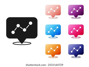 Gráfico preto, agenda, gráfico, diagrama, infográfico, ícone de gráfico de pizza isolado no fundo branco. Defina os ícones com cores. Vetor