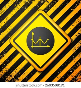 Black Graph, schedule, chart, diagram, infographic, pie graph icon isolated on yellow background. Warning sign. Vector Illustration