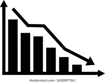 Black graph showing a downward trend, isolated on a white background, representing financial loss.